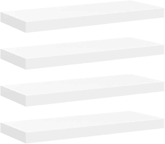 White Honeycomb Floating Wall Shelves Set of 4, 23.6 Inch MDF and Metal Modern Shelves for Living Room Bedroom Office, Invisible Mounting System, Durable Storage Display