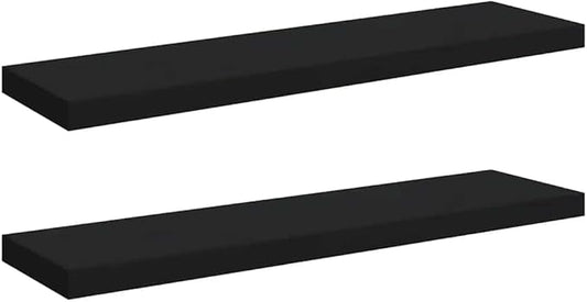 Wall Shelf Set of 2 Black Honeycomb MDF Floating Shelves with Metal Wall Mounting for Modern Decor Storage