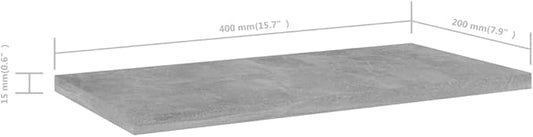 Set of 4 Wall Mounted Floating Shelves, 15.7 x 7.9 Inch Concrete Grey Engineered Wood Storage Boards for Bedroom, Living Room, and Office Decor