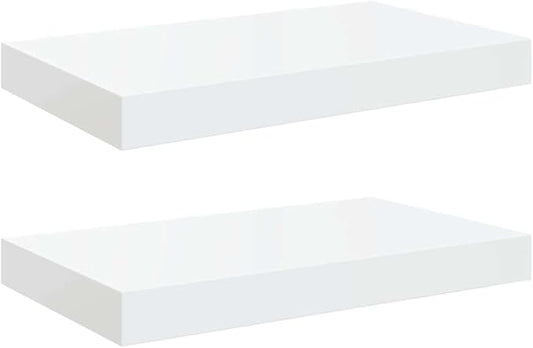 Set of 2 High Gloss White Honeycomb MDF Floating Wall Shelves with Metal Frame, Modern Design for Living Room and Bedroom Storage and Display, Easy Installation, Durable