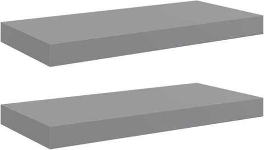 Set of 2 Grey Honeycomb Floating Wall Shelves, Modern MDF and Metal Shelving Unit 19.7 x 9.1 Inches for Home Decor and Space Saving Storage
