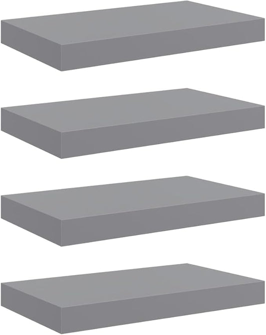 Set of 4 Gray Honeycomb Floating Wall Shelves, MDF and Metal Medium Wall Shelf Set with Matte Finish for Living Room Bedroom Storage and Display
