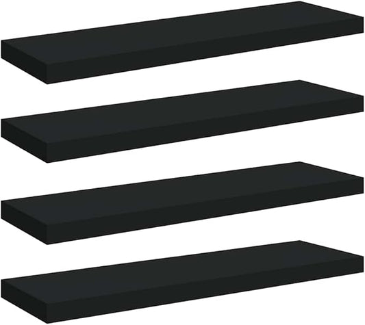 Black Honeycomb MDF Metal Floating Wall Shelf Set of 4, Matte Finish Modern Decor Storage for Books and Display, Sturdy Mountable Shelving Unit
