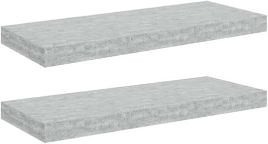 Concrete Grey Honeycomb MDF Floating Wall Shelf Set of 2, Modern Metal Mounted Shelves for Living Room Office Decor and Display Storage