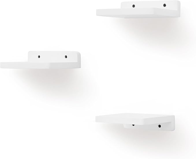 Small Floating Shelf, 5x6 Inch Display Ledges for Wall,Mini Shelves,Rustic Wood Shelf for Bedroom Living Room Bathroom Kitchen (3, White)