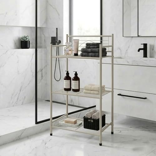 Bath Bliss Satin 3 Tier Storage Shelf Nickel | Dimensions: 17.3"x 10.6"x 35.8" | 3 Tier Storage | Free Standing | Rust Resistant | Satin