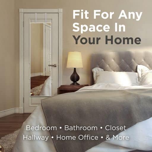 Over The Door Mirror, Full Length Hanging Mirror 48 x 13.7 Inches, Aluminum Frame, Slim Door Mirror for Bedroom, Bathroom, Closet