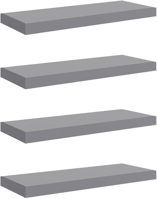 Set of 4 Grey Honeycomb MDF Floating Wall Shelves with Metal Brackets, Modern Matte Finish for Living Room Bedroom Office, Durable Storage Display Organizer