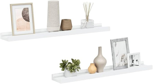 Modern Picture Frame Ledge Shelf Set of 2 White MDF 23.6 in x 3.5 in x 1.2 in for Wall Mounted Display and Home Decor
