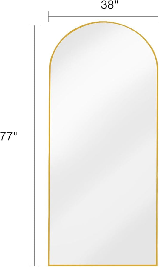 Arched Full Length Mirror, Floor Mirror with Stand, 38"x77" Large Mirror, Wall Mirror Full Length, Gold Floor Length Mirror, Body Floor Mirror, Wall Mounted Mirror for Bedroom, Gold