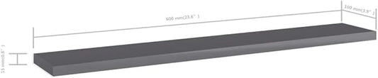 Set of 4 Wall Mounted Floating Shelves, 23.6 Inch High Gloss Grey Engineered Wood Storage Boards for Bedroom, Living Room and Home Office Decor