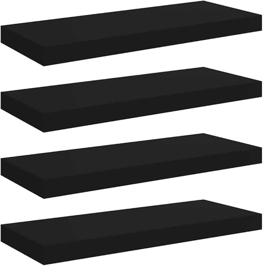 Black Honeycomb MDF Floating Wall Shelf Set of 4 with Metal Brackets, Modern Minimalist Storage for Books and Decor