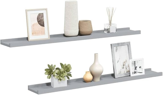 Gray Lacquered MDF Frame Ledge Shelf Set of 2, 31.5 Inch Long Narrow Wall-Mounted Shelves for Picture Frames and Decorative Items, Modern Minimalist Display Shelf for Home