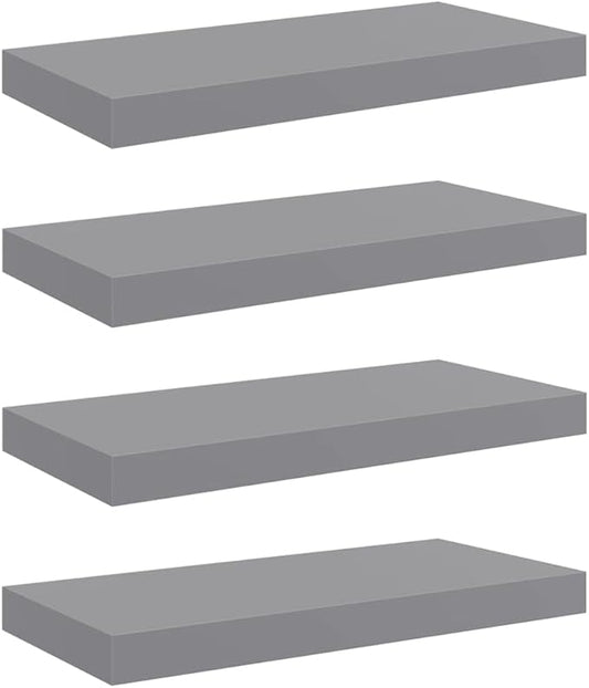 Wall Shelf Set of 4 Gray Honeycomb MDF Metal Medium, Floating Shelves with Invisible Mounts for Modern Home Storage and Display