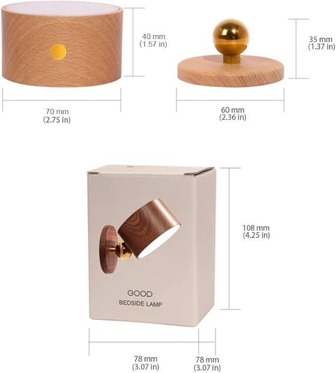 Led Wall Mounted Reading Lights, Wireless Wall Sconce with USB Charging Port Rechargeable Battery 360°Rotate Magnetic Ball Dimmable Touch Control, Lamps for Kid Study Bedside(Beech)
