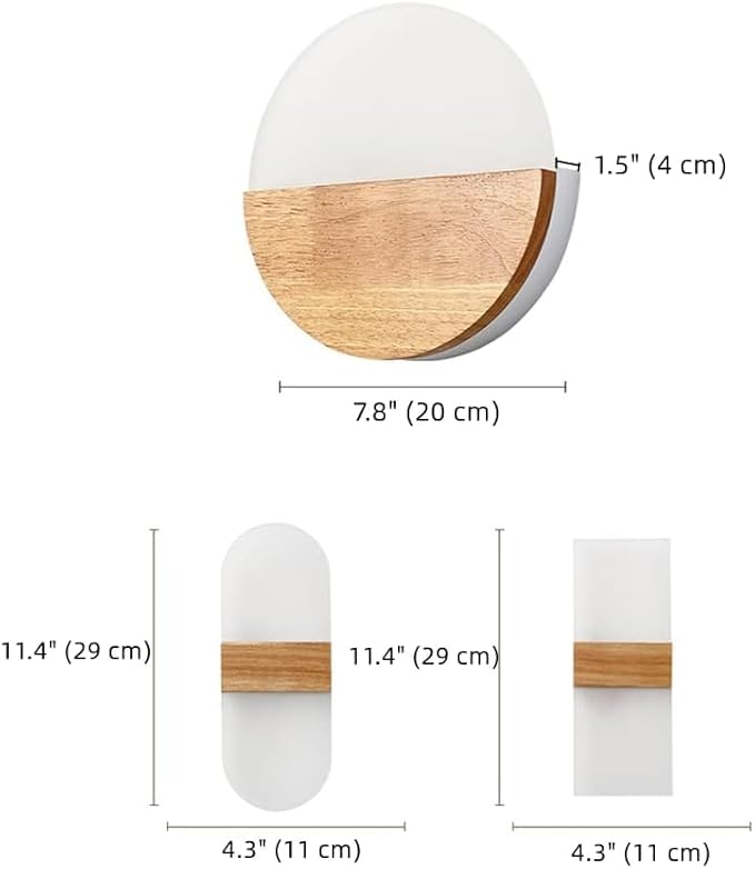 Minimalist Round Disc Wall Sconce LED Wall Light Dimmable Lighting Fixture Farmhouse Wood Wall Light Rectangle Modern Nordic Hallway Wall Mounted Lamp for Living Room Bedroom Stairway Porch