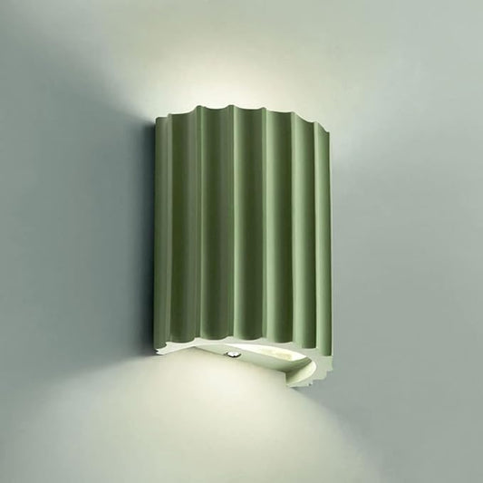 WDDJP Modern Terracotta Ribbed Up Down Wall Sconce Fluted Cylinder Minimalist Indoor Wall Mounted Light Fixture for Bedroom Living Room Hallway(Green)