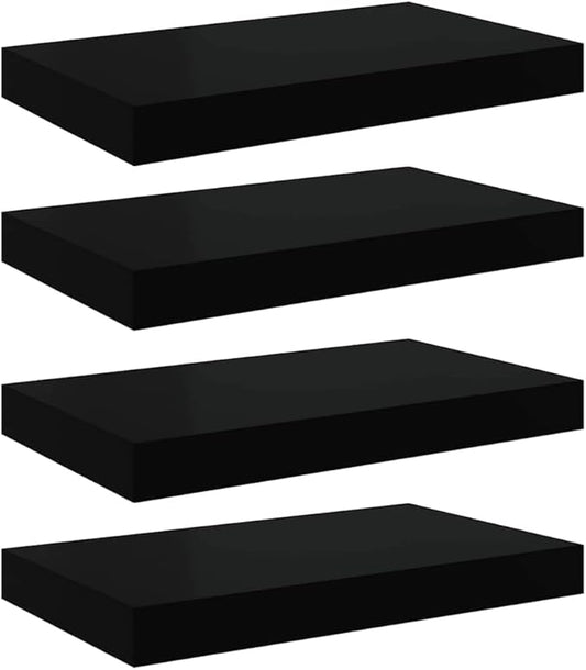 Wall Shelf Set of 4 Black Honeycomb MDF Metal Small Floating Shelves for Modern Home Decor, Space Saving Storage Solution for Living Room or Bedroom