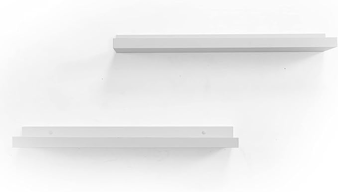 Picture Shelf, Greenco Set of 2 Wall Mounted Photo Ledge Floating Shelves for Bedroom, Living Room, Kitchen, Bathroom, Nursery Display, Natural Finish