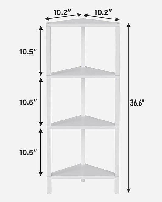 TUTOTAK Corner Shelf, 4-Tier Corner Bookshelf for Small Space, Narrow Display Corner Shelf Stand with Storage Rack, for Living Room, Bedroom, White BS05BW004
