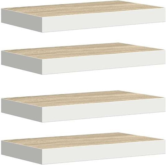 Wall Shelf Set of 4 Oak and White Honeycomb MDF Metal Medium Floating Shelves for Modern Home Storage and Display