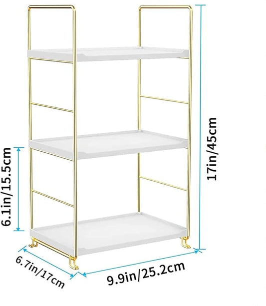 3-Tier Kitchen Spice Rack, Freestanding Stackable Organizer Shelf, Bathroom Countertop Storage Shelf, Cosmetic Organizer Holder, Square Standing Rack (Golden)