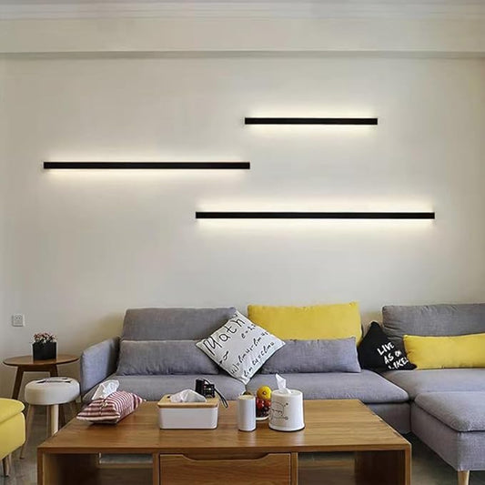 Modern LED Linear Wall Sconce - Black Minimalist Wall Mount Light Fixture for Bedroom, Hallway, Office, Living Room (4000K, 50cm)