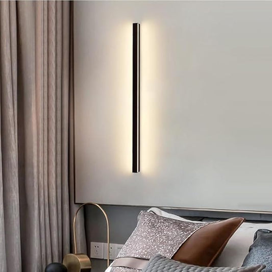 Modern LED Black Linear Wall Sconce - Minimalist Wall Mount Light Fixture for Bedroom, Hallway, Office, Living Room (3000K, 120cm)