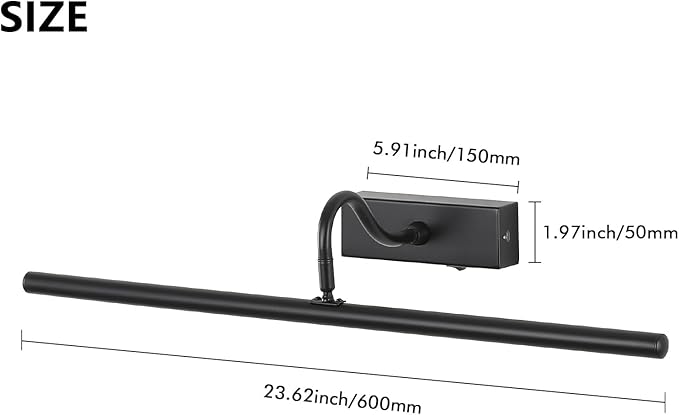 Black Picture Light, 24inch Wireless Picture Lights for Wall Rechargeable, 10000mAh Battery Wall Light with Remote, 3 Color Art Lighting for Paintings with Timer and Dimmable for Display, Gallery