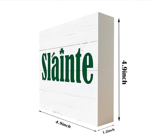 Simply Said, Slainte Wood Sign Plaque, Wooden Box Sign Desk Decor, White Wood Box Signs for Home Decor, Irish Decor, Farmhouse Decor for Shelf, Tabletop Decorations for St. Patrick's Day