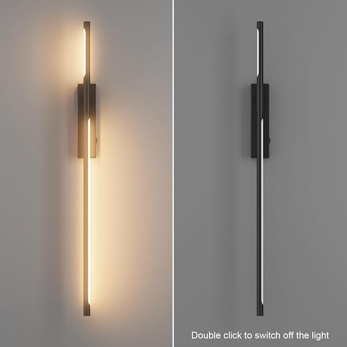 Battery Operated Wall Sconces with Remote Control, 6W 6000mAh Dimmable Wireless Wall Sconces Set of 2, Rechargeable Wall Lights Indoor for Living Room Bedroom Hallway, 32.7inch, 2 Pack,Black