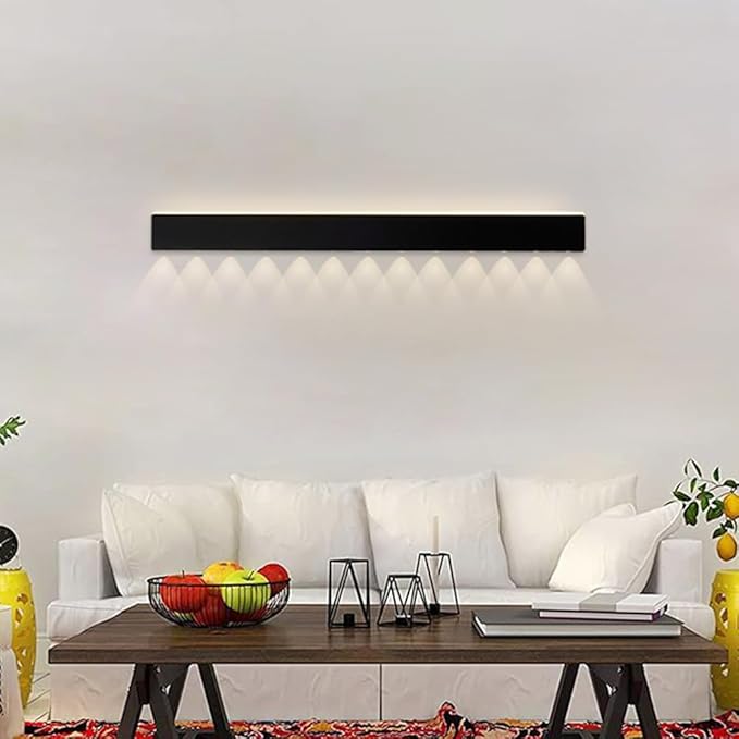 LED Wall Light, Ultra-Thin Black Metal Sconce with Mini Spotlight, Up and Down Lighting for Bedroom, Living Room, and Hallway - 3000K Warm White(120CM)