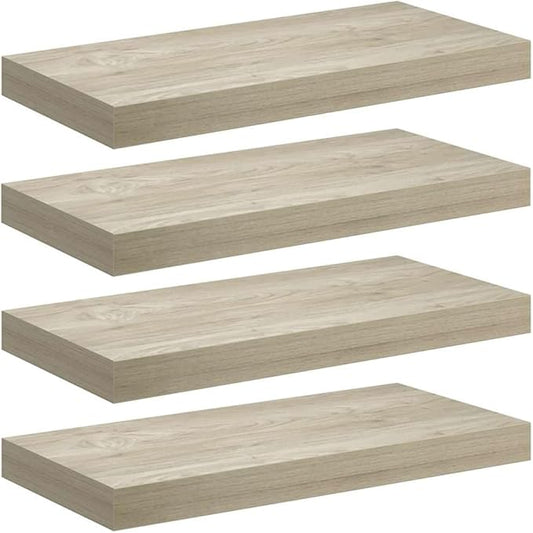 Wall Shelf Set of 4 Oak Honeycomb MDF with Invisible Mounting System, Modern Floating Shelves for Living Room Bedroom Display, Durable Metal Brackets, Easy to Install