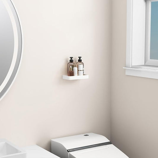 Danpoo 8-Inch Small Wall Shelf, Clear Tempered Glass with Matte White Aluminum Frame – Sleek Floating Bathroom Organizer