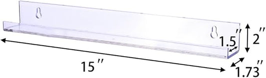 Sooyee 3 Pack 15 Inch Acrylic Invisible Kids Floating Book Shelves for Kids Room,Modern Picture Ledge Display Shelf Toy Storage Wall Shelves,Clear