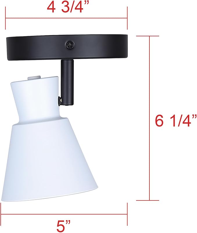 Canarm Radley 1-Light Ceiling or Wall Light, Matte Black and White Metal Shade, Minimalist Design with Adjustable Head, Ideal for Kitchen, Hallway, or Living Room