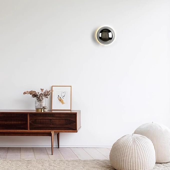 Modern Sphere Wall Sconce, 6.3 Inch Round Ball Light with Backlit Glow Effect, Contemporary Accent Fixture for Bedroom, Living Room, Bathroom Vanity, Hallway(Chrome)