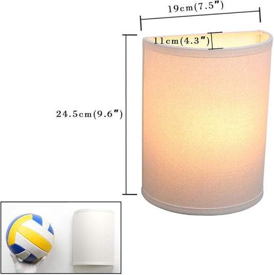 Yosoan White Fabric Cloth Boho Wall Sconce Hallway Fixture Light, 1-Light Vanity Indoor Hardwired Modern Wall Mount Retro Vintage Interior Sconce with Half Moon Shade Lamp for Stairwell Bedroom
