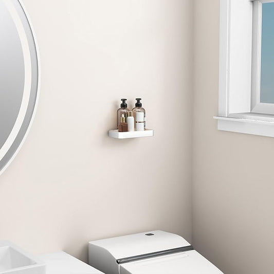 Danpoo 8-Inch Small Wall Shelf, Clear Tempered Glass with Matte Silver Aluminum Frame – Sleek Floating Bathroom Organizer