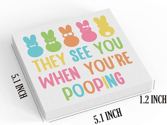 Easter Bathroom Decor Peeps Decor Funny Easter Decorations They See You When You're Pooping Wooden Box Sign for Home Office Bedroom Living Room Desk Shelves