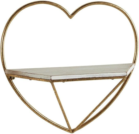 47th & Main Heart Floating Metal Wall Shelf, 14" L x 5.5" W x 12.5" H, Gold