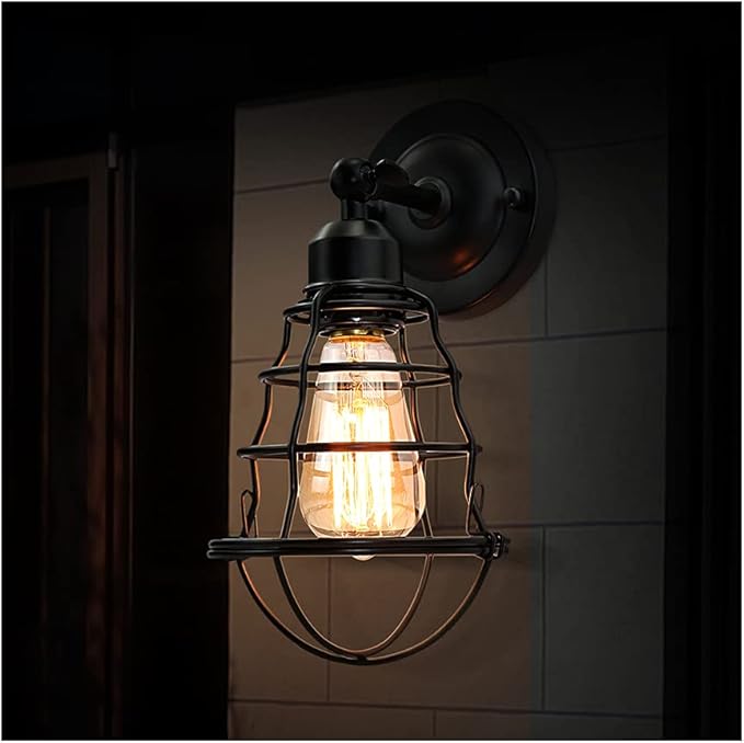 Farmhouse Wall Sconces 2pack, Vintage Wall Light Fixtures, Industrial Wire Cage Wall Sconces, Modern Sconces Wall Lighting, Retro Wall Mount Light for Bedroom Hallway