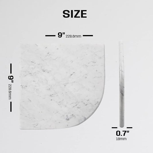 Marble Corner Shower Shelf, 9 Inch Big Carrara White Marble Corner Shelf for Bathroom Shower Decor, Wall Mounted, Polished, 1 Pcs