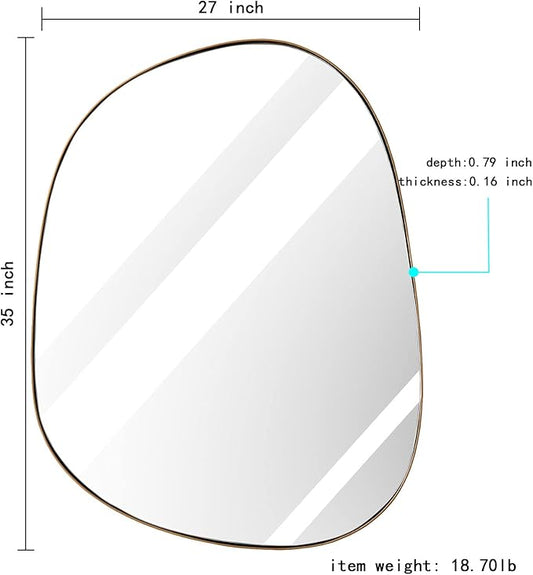 Asymmetrical Mirror for Wall Decor 27"*35", Modern Brass Framed Wall Mirror for Living Room Bathroom Bedroom Entryway ELE-STOU-0063G