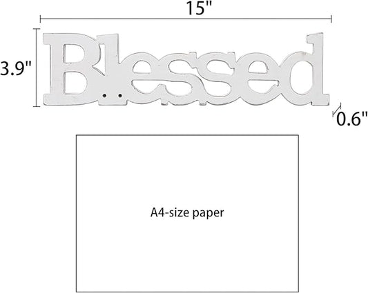 Farmhouse Wood Blessed Sign for Table 15", Hanging Distressed White Wall Decoration, Rustic Blessed Signs for Home Decor, Thanksgiving Christmas Signs Decor for Living Room