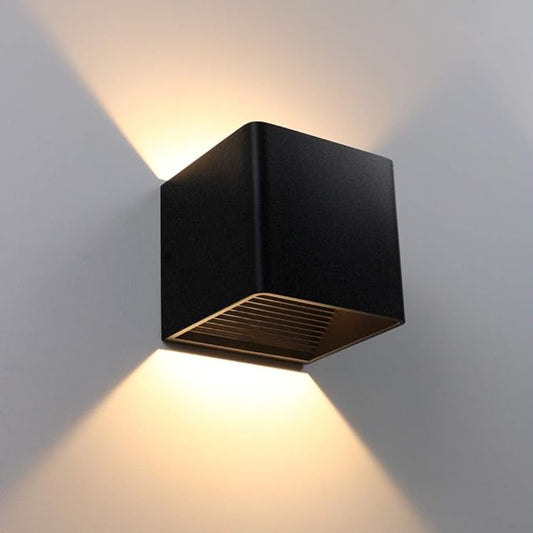 Aipsun Square Matte 10W LED COB Modern Up and Down Wall Light Lamp for Indoor Mount Sconce Pathway Staircase Bedroom Corridor Reading Living Room Balcony Home Lighting Fixture Decor(Black,Warm White)