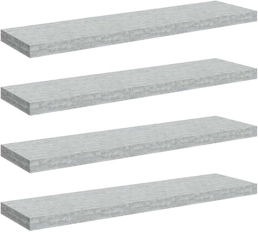 Concrete Grey Honeycomb MDF Floating Wall Shelf Set of 4 with Metal Frame for Living Room Office Storage and Display