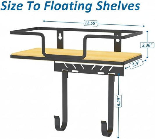 efluky Floating Shelves Wall Mounted, Metal Storage Rack for Wall Room Decor, Hanging Shelf for Bathroom, Bedroom, Living Room & Kitchen, Black
