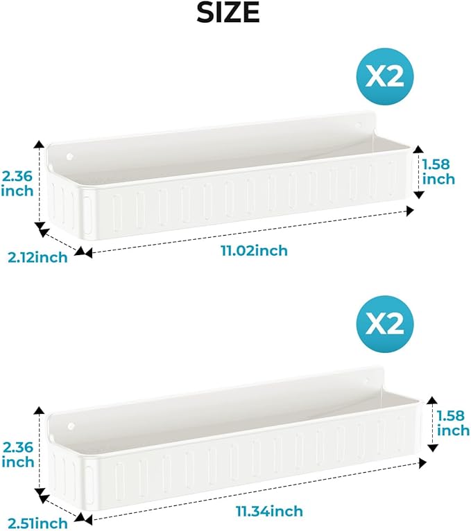 Nieifi Spice Rack Wall Mount, Spice Organizer for Spice Jars, Screw or Adhesive Hanging Spice Rack Organizer for Your Kitchen Cabinet or Pantry Door,4 Pack (White)