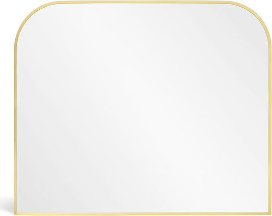 Modern Large Wall Mirror, Modern Mantel Minimalist Home Decor, Brushed Gold Metal Framed Arched Mirror for Living Room, Bedroom, Fireplace, Mantle, Entryway, Bathroom, 36" x 30", Gold